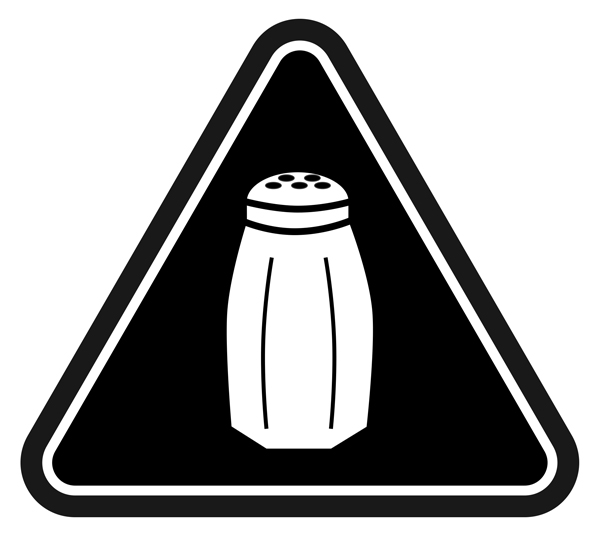 New York City requires certain restaurants to display this warning symbol next to any menu item that has 2300mg or more of sodium per serving. Warning label courtesy of New York City Department of Health and Mental Hygiene 
